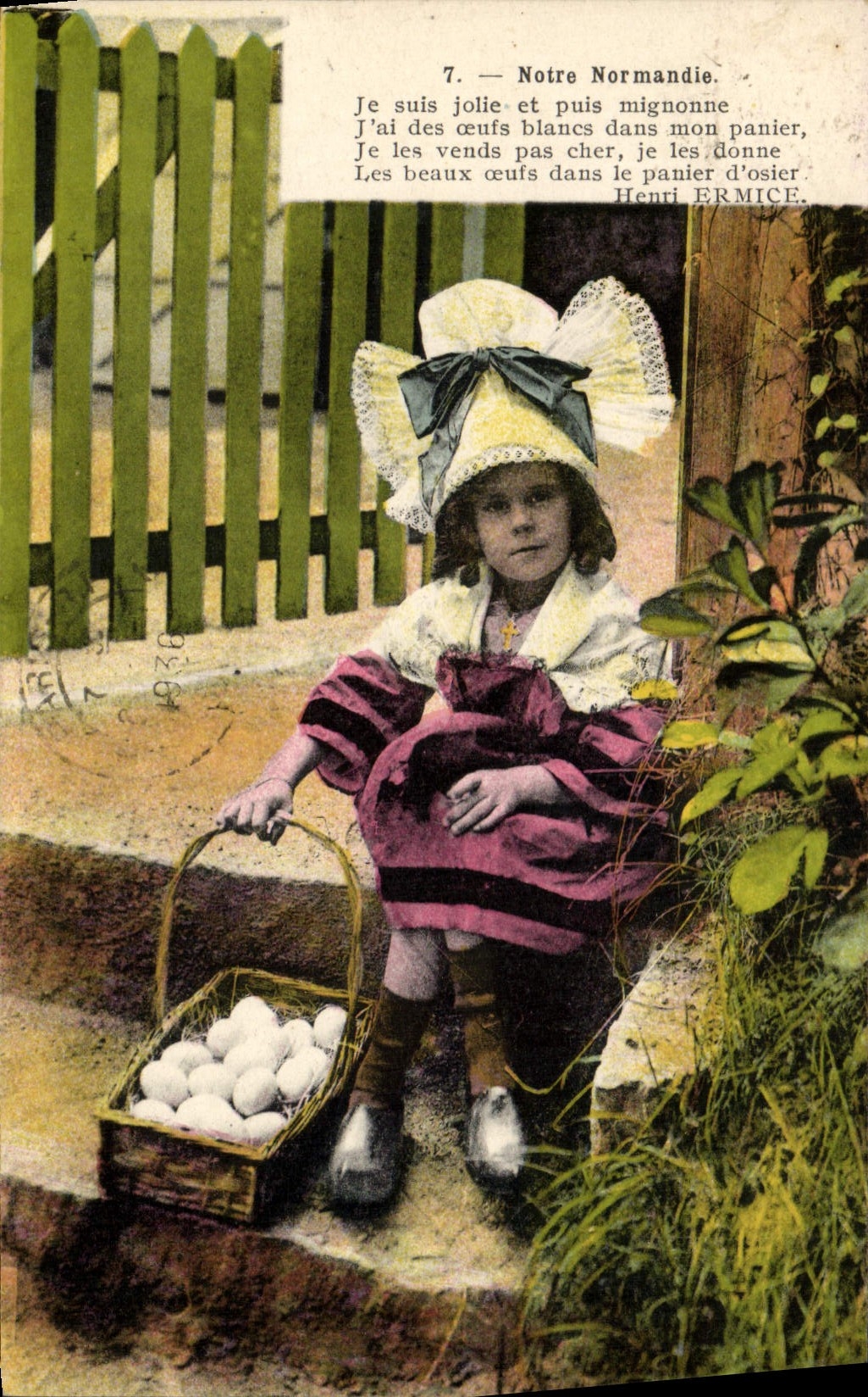 Folklore de Normandía del niño de la fantasía de la POSTAL de la VENDIMIA