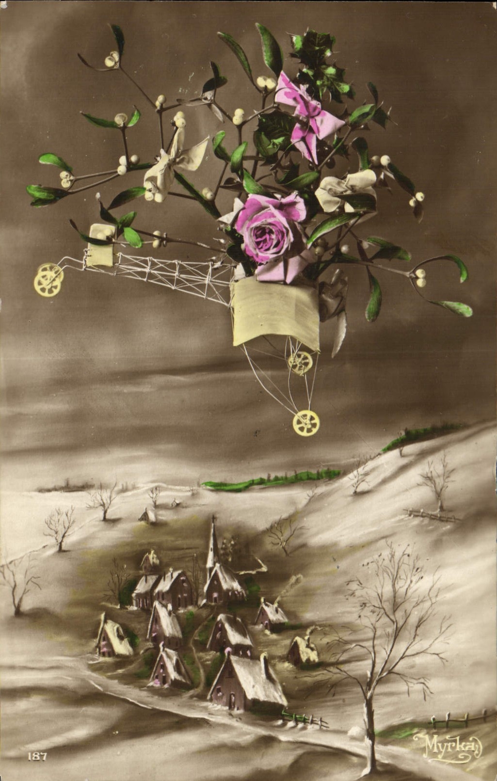 CPA Fantaisie Avion Fleurs 