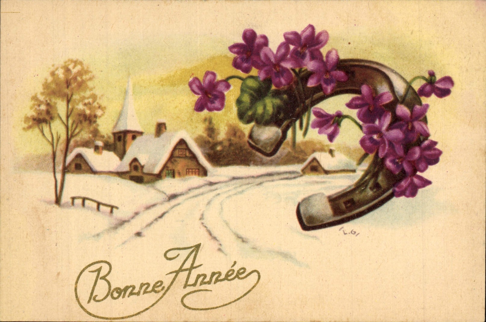 CPA Fantaisie Fleurs Fer a cheval