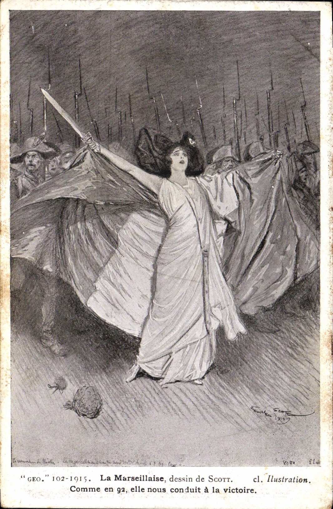 VINTAGE POSTCARD the Marseillaise drawing of Scott