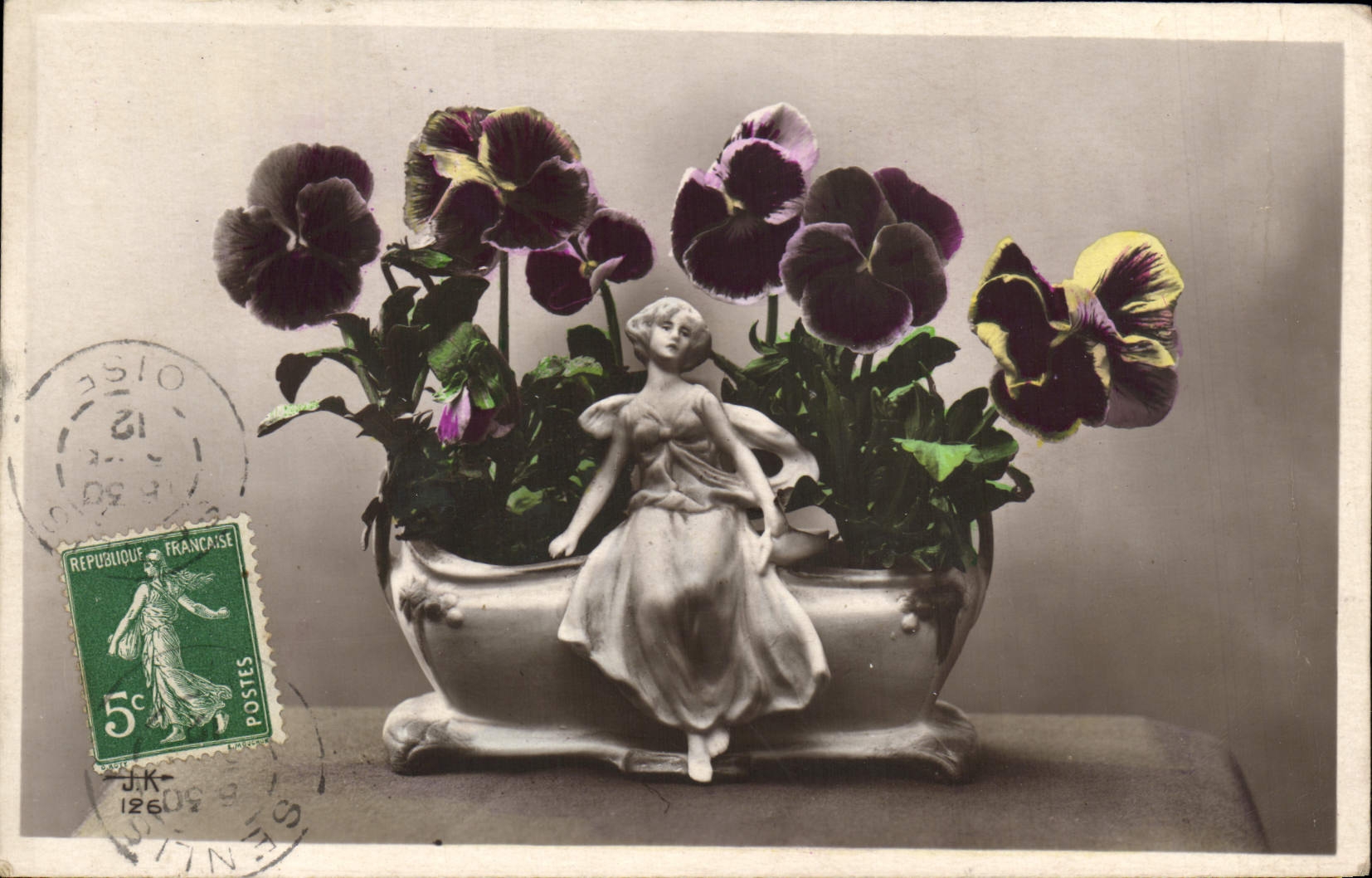 VINTAGE POSTCARD Fantasy Woman Santon Flowers