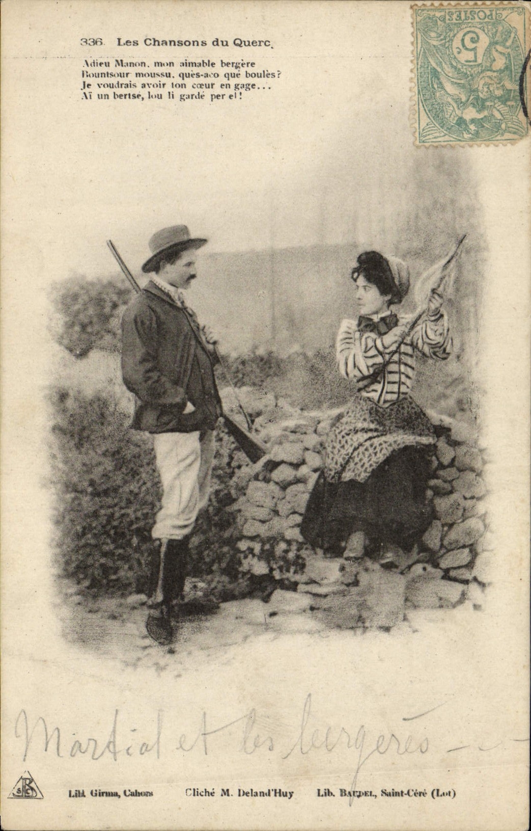 VINTAGE POSTCARD Fantaisie Woman the songs of Querc Drives out Hunter Ropemaking machine