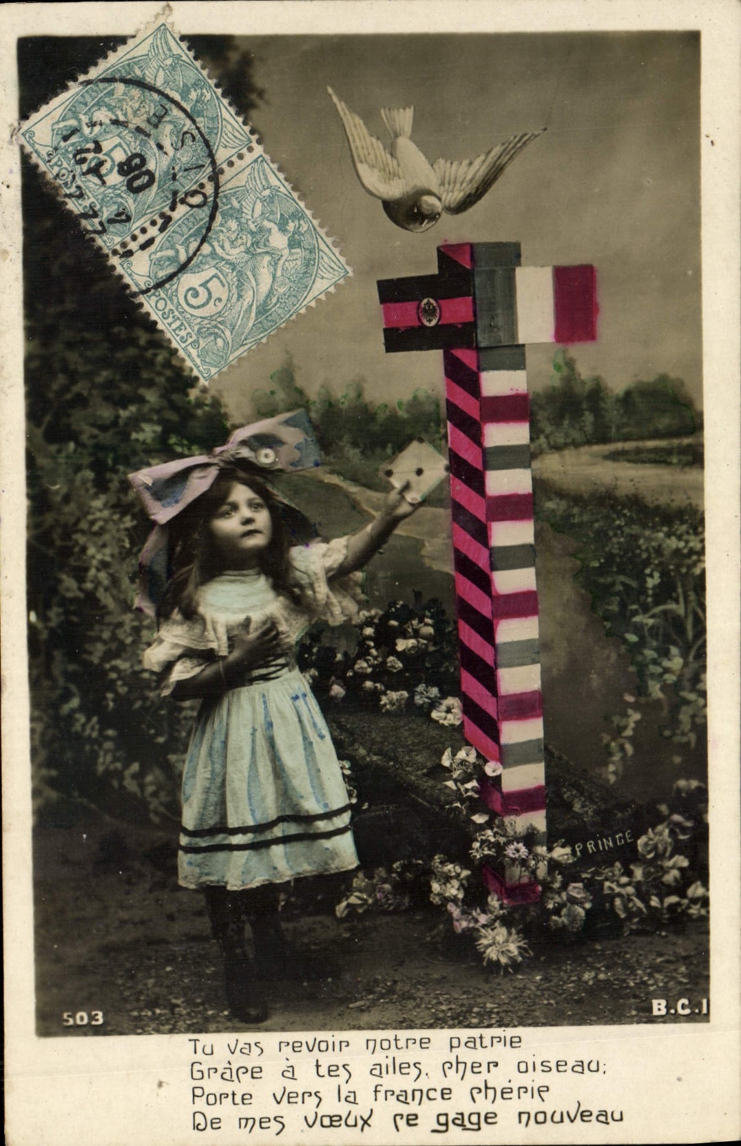 VINTAGE POSTCARD Fantasy Child Alsace Dove