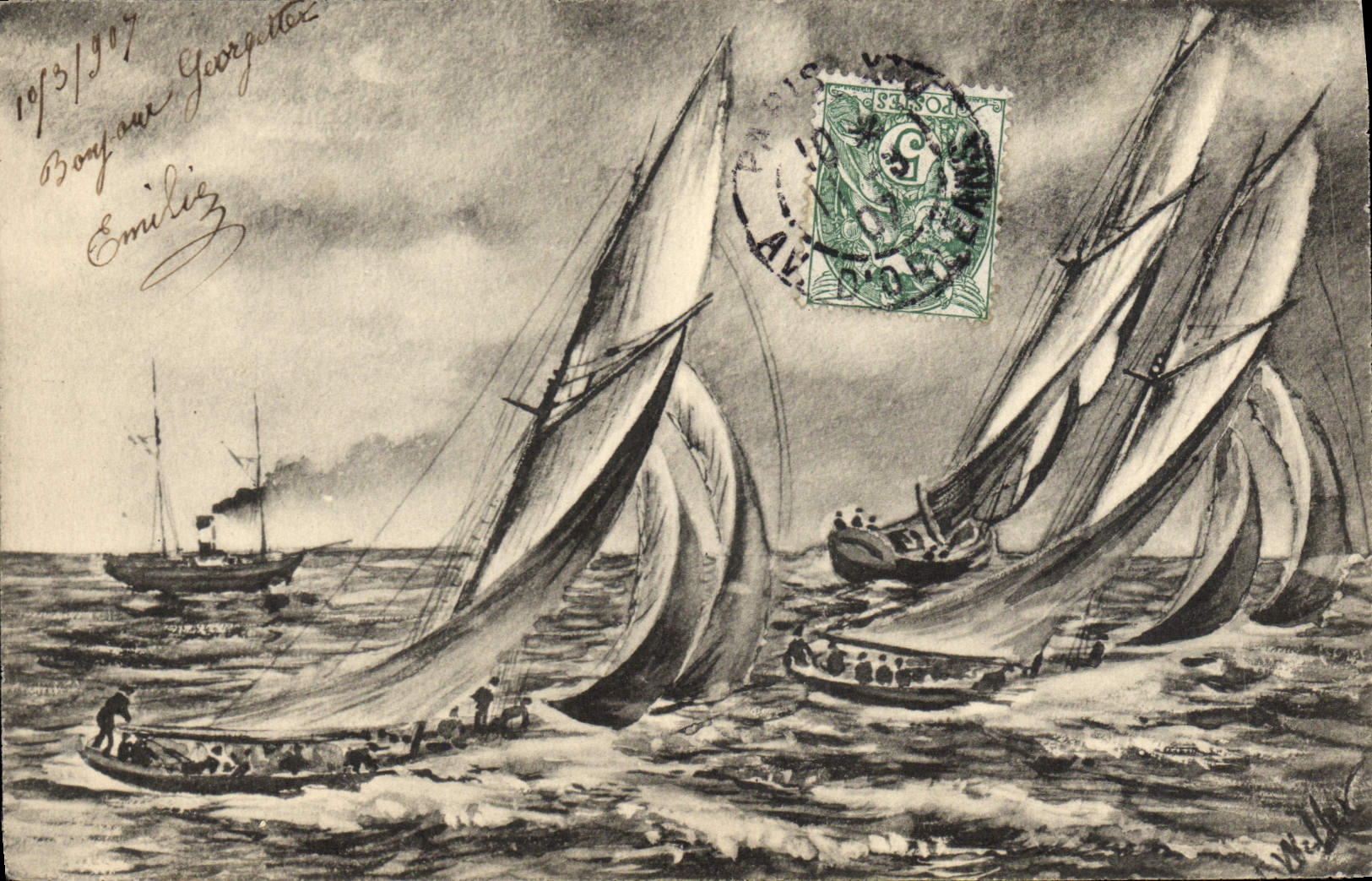 VINTAGE POSTCARD Fantasy Voilies Boats