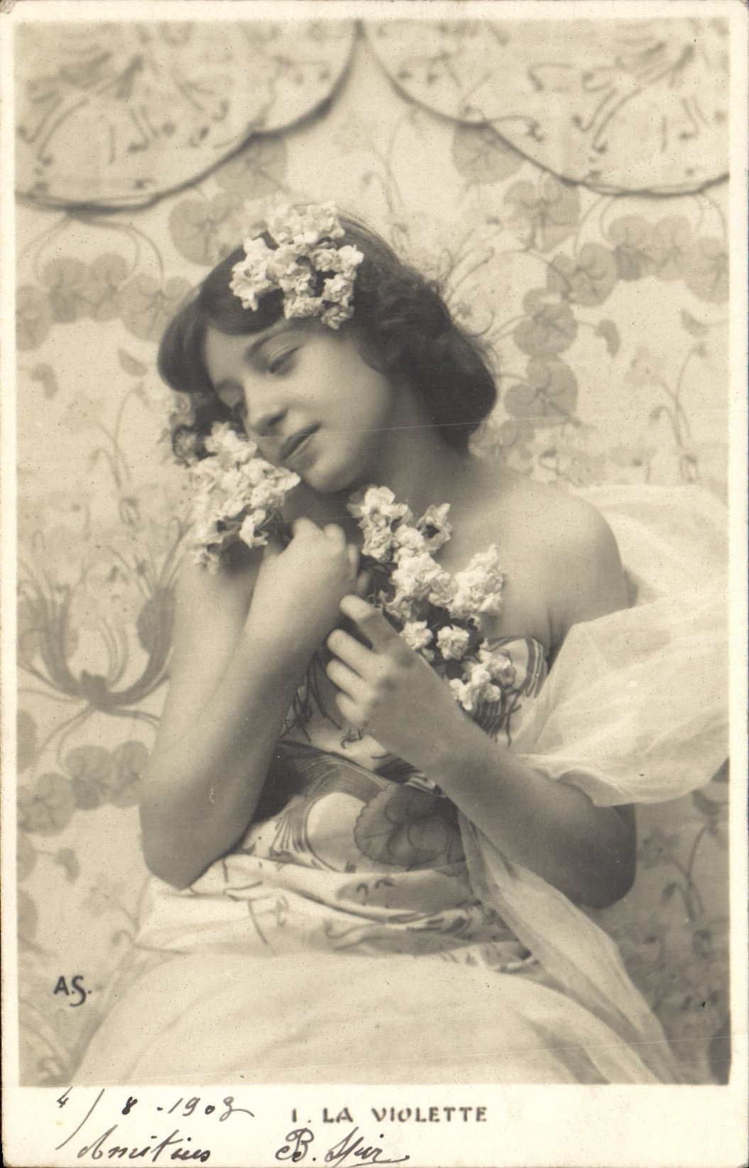 VINTAGE POSTCARD Fantasy Woman the violet