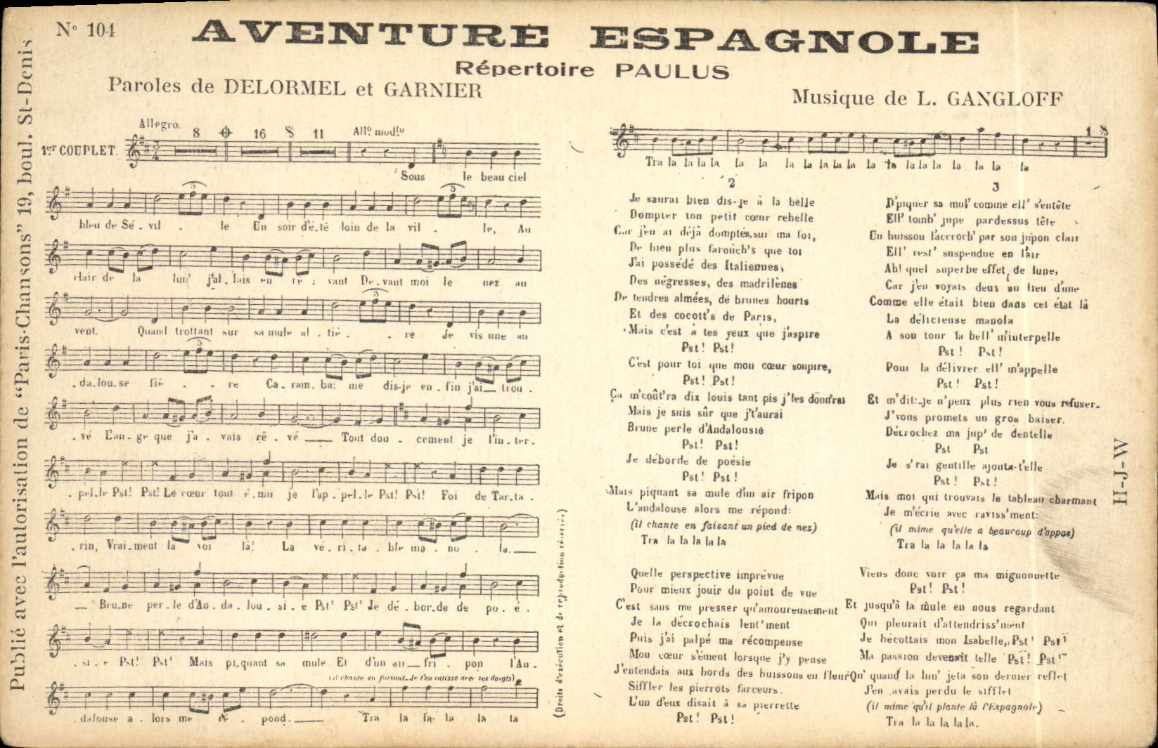 VINTAGE POSTCARD Fantaisie Ventures espagn ole Paulus Delormel Garnier