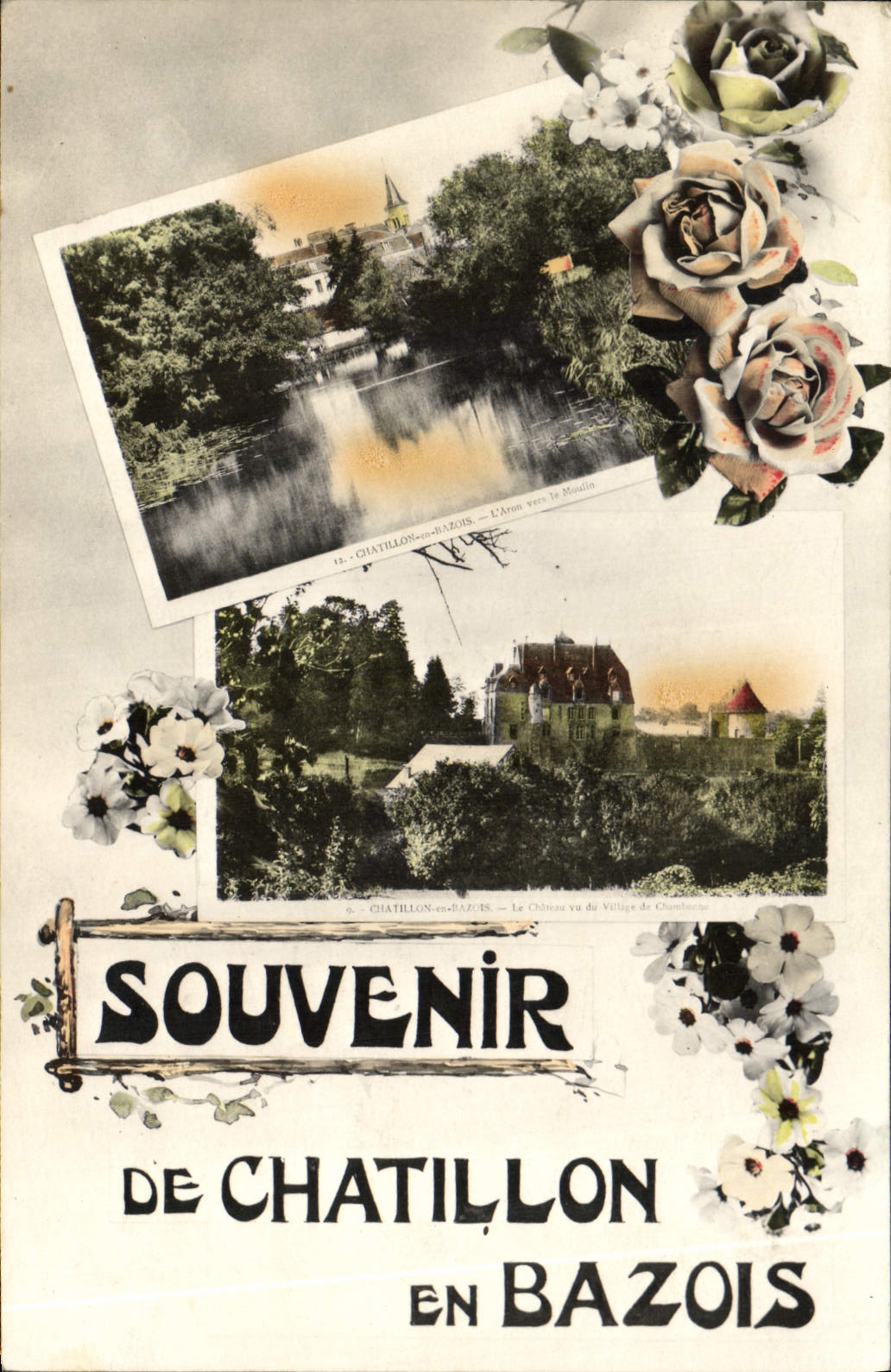 VINTAGE POSTCARD Fantasy Souvenir of Chatillon in Bazois