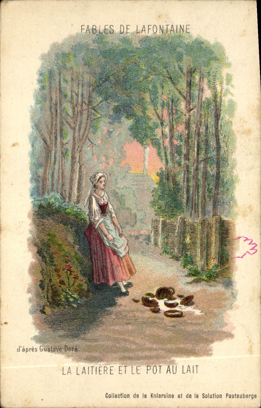 VINTAGE POSTCARD Fantasy Fables of Lafontaine the laitiere and the pot with milk