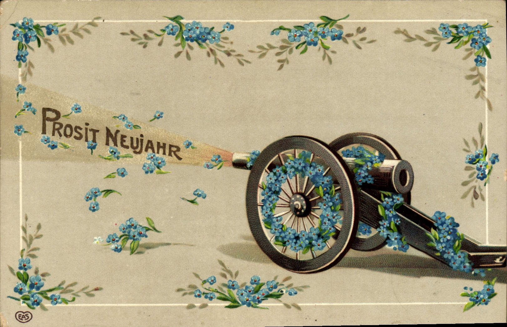 VINTAGE POSTCARD Prosit Neujahr Canon Militaria