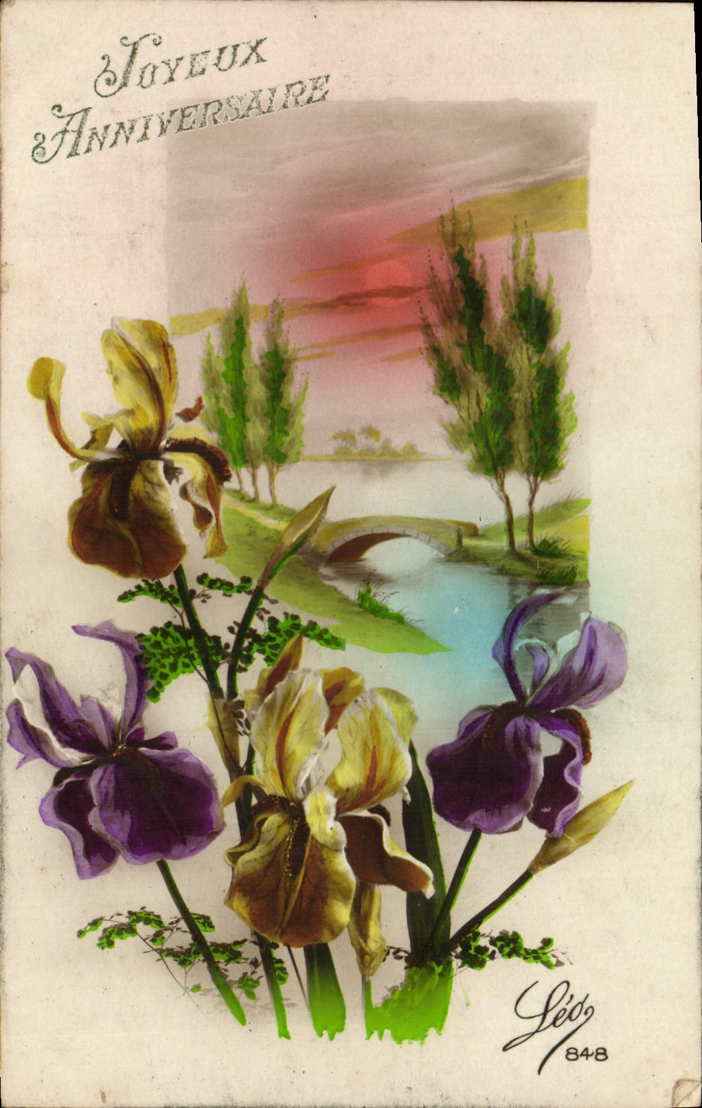 CPA Joyeux Anniversaire Fleurs 