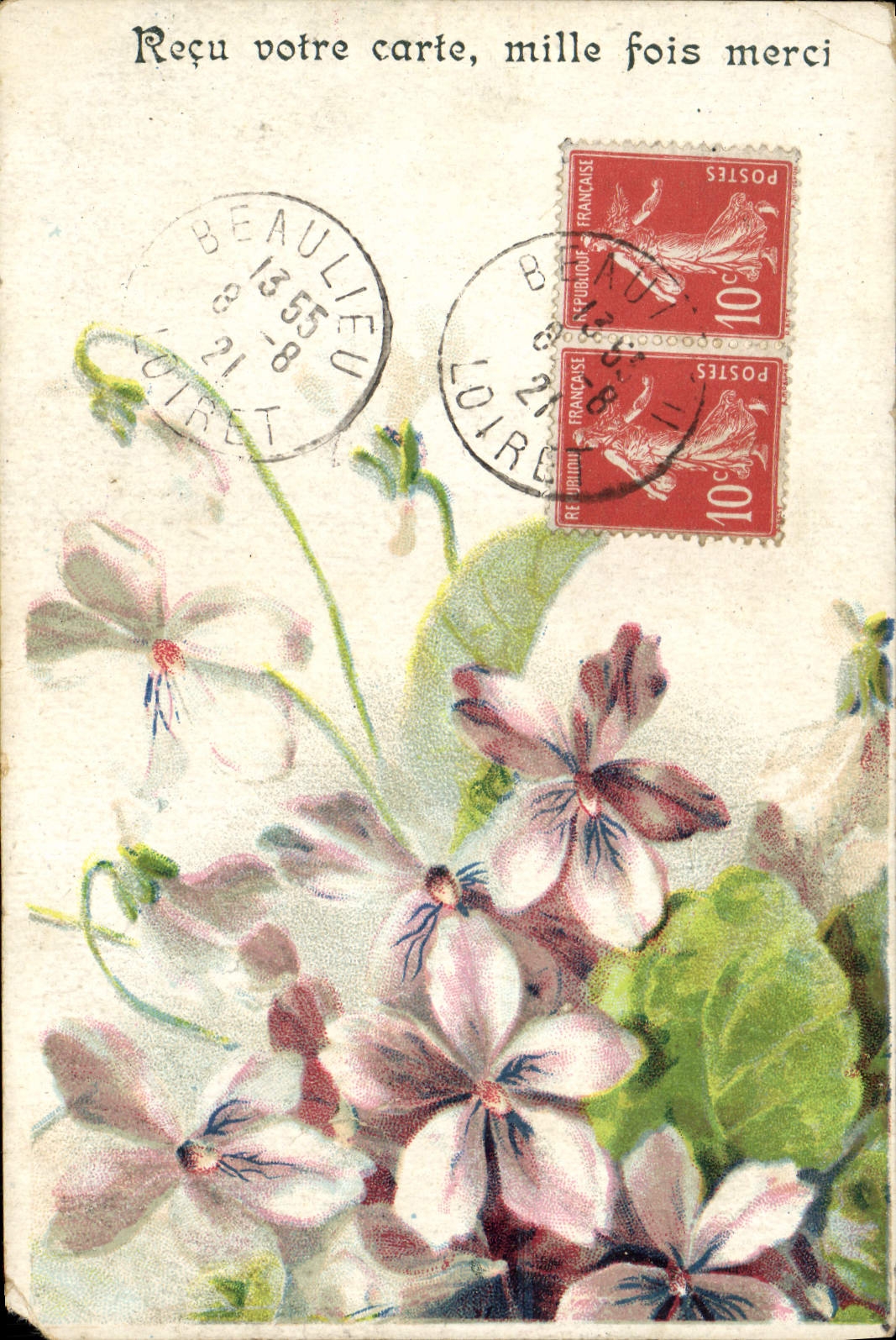 CPA Recu votre carte mille fois merci Fleurs