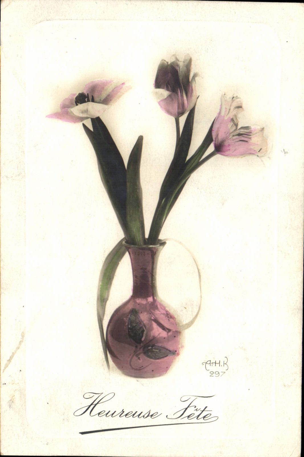 VINTAGE POSTCARD Happy Festival Flowers