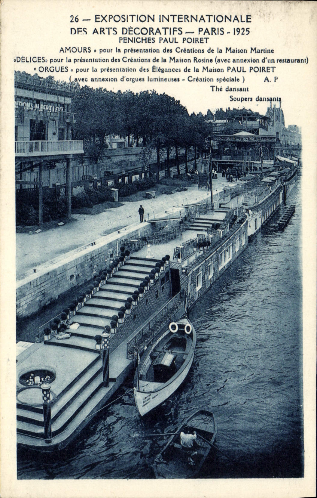 La exposición internacional de la POSTAL de la VENDIMIA de los artes decorativos París Barges a Paul Poiret