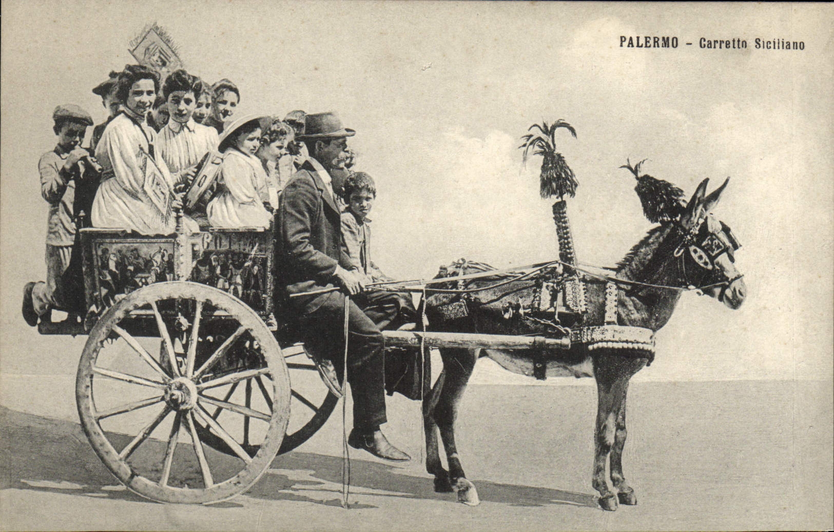 VINTAGE POSTCARD Palermo Carretto Siciliano Ass Mule Folklore