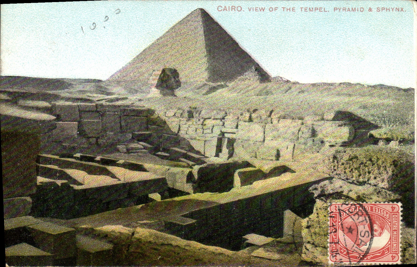 VINTAGE POSTCARD Cairo View Off The Tempel Pyramid Sphynx