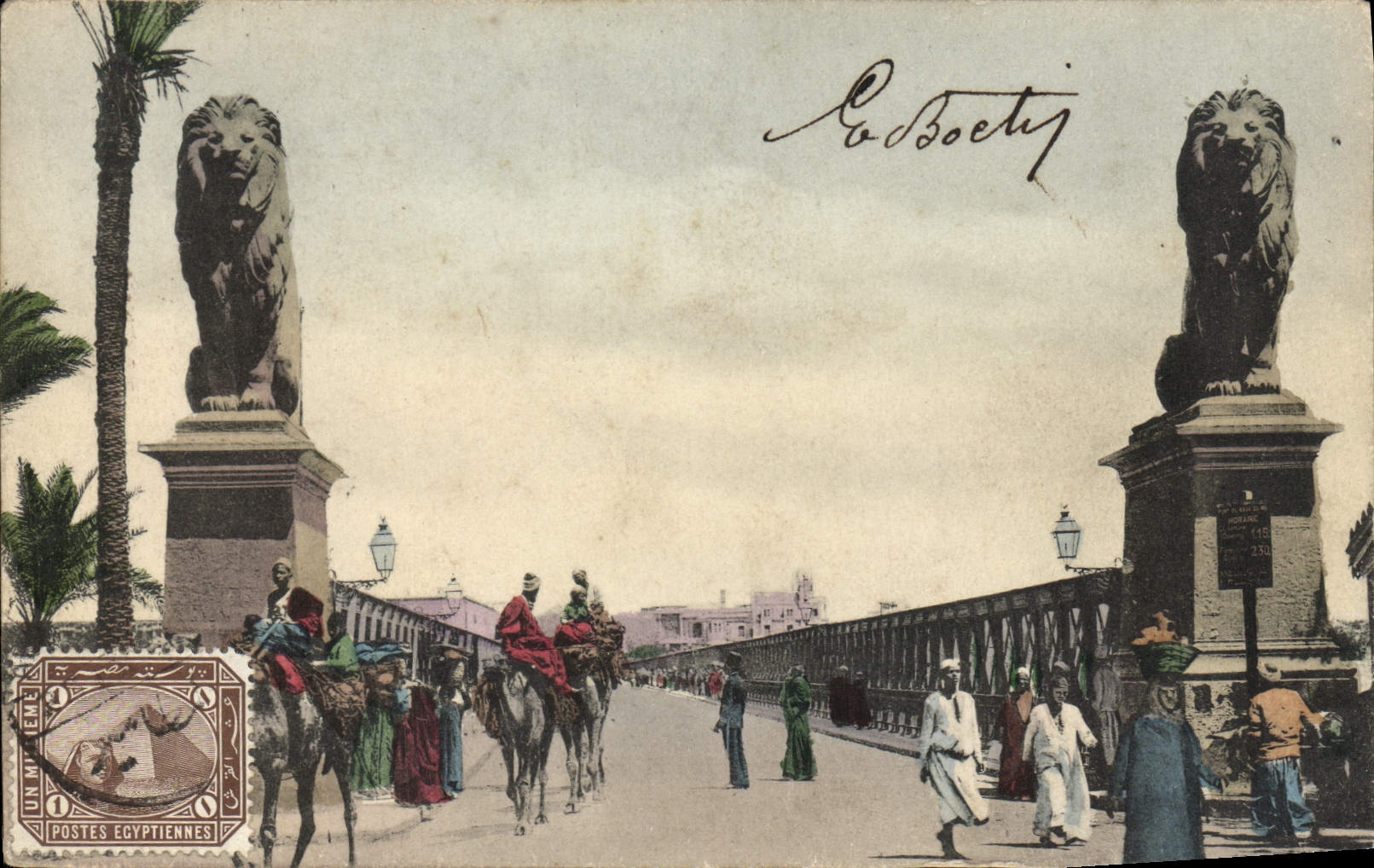 CPA Cairo Nil Brucke The Kar En Nil Bridge Le Caire Le Pont Du Nil Lions