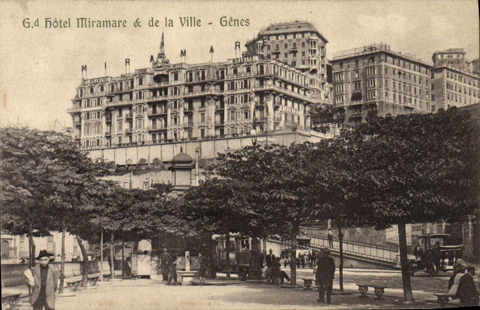 Hotel de Miramare de la POSTAL de la VENDIMIA de la ciudad de Génova