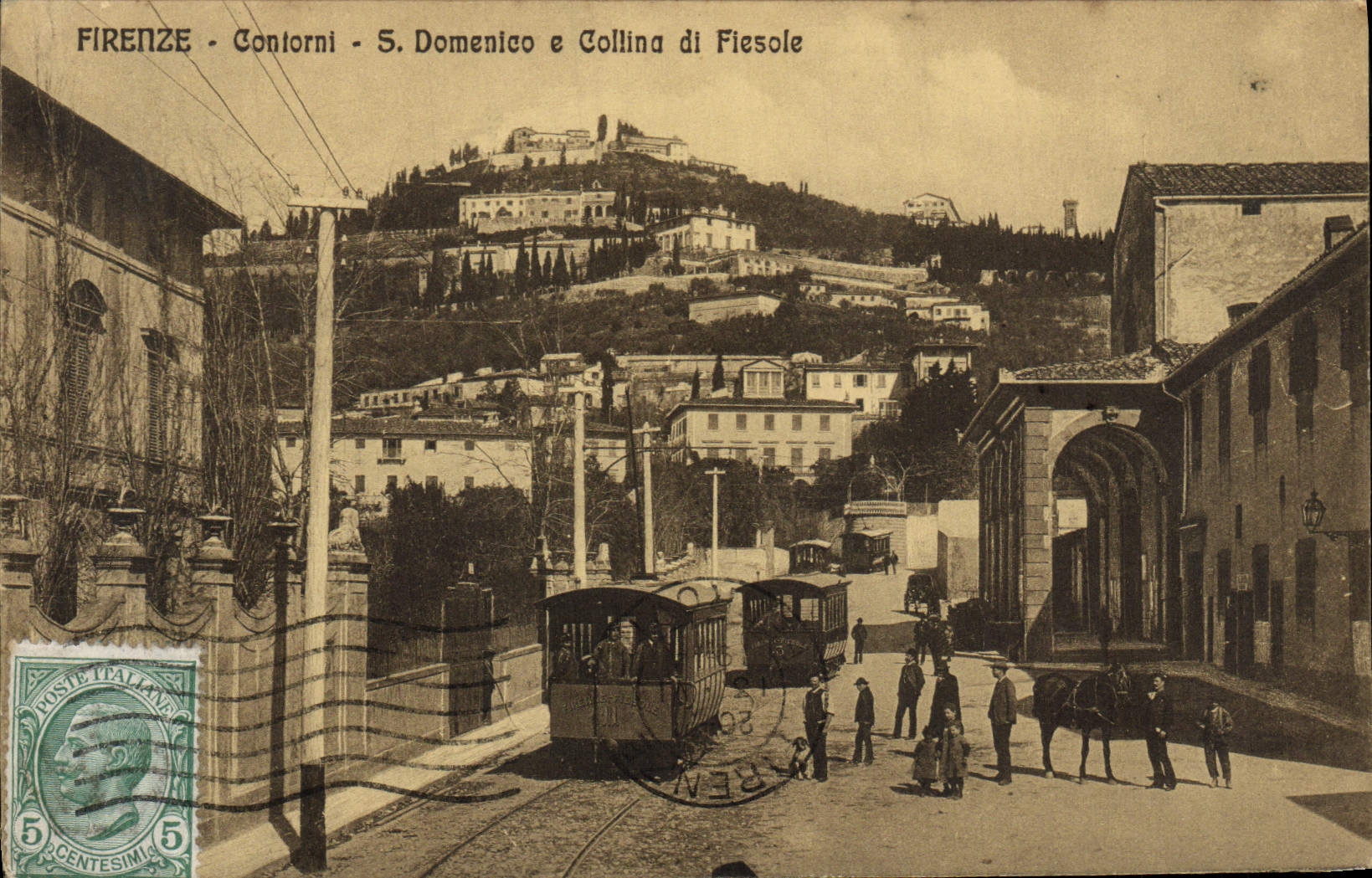 POSTAL Firenze Contorni Domingo E Collina di Fiesole Tram de la VENDIMIA