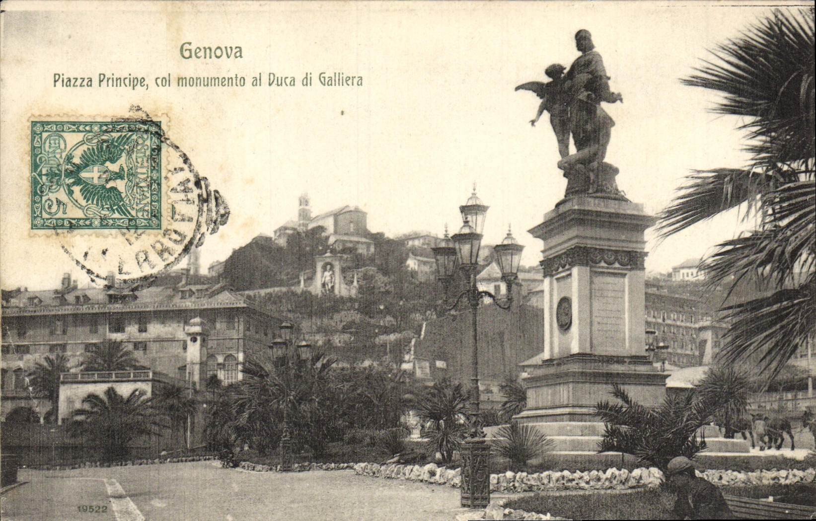 VINTAGE POSTCARD Genova Piazza Principle Collar Monumento Al Duca Di Galliea