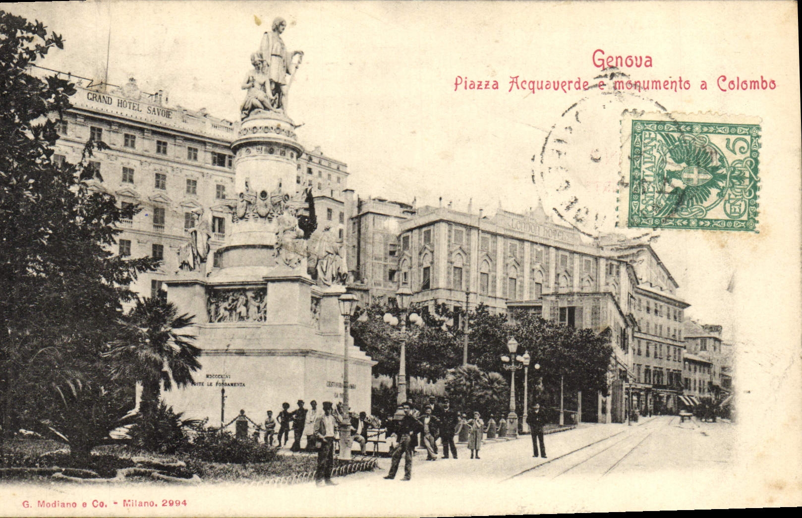 VINTAGE POSTCARD Genova Piazza Acquaverde E monumento has Colombo