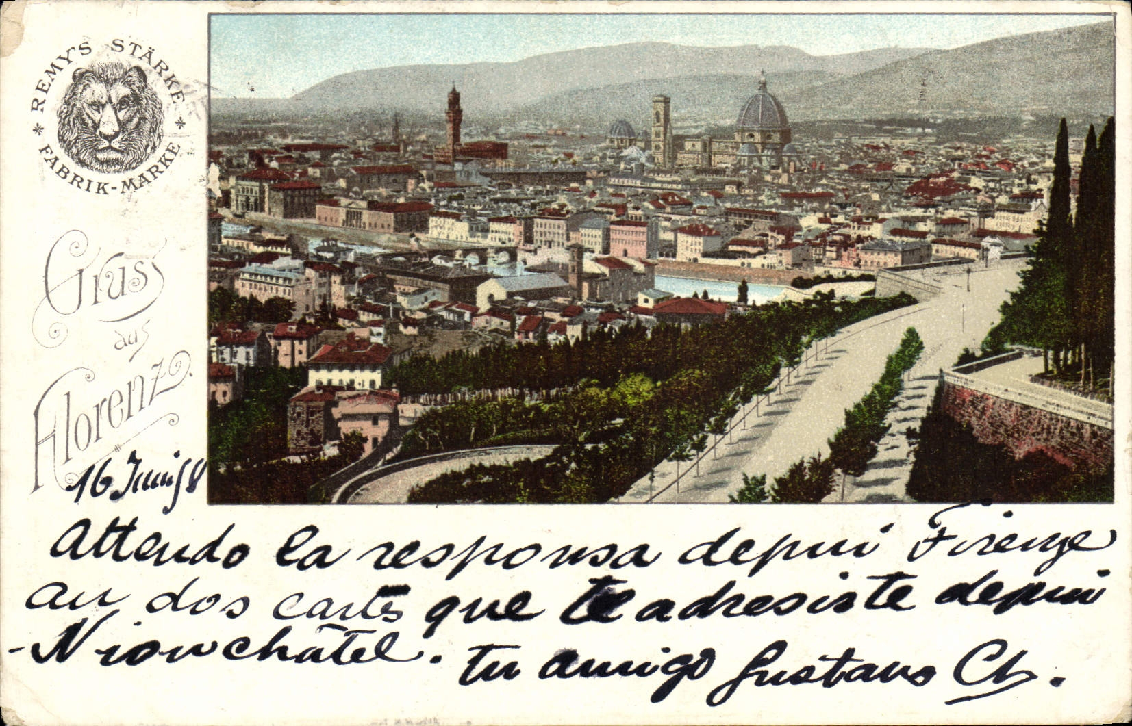 León de Firenze de la POSTAL de la VENDIMIA