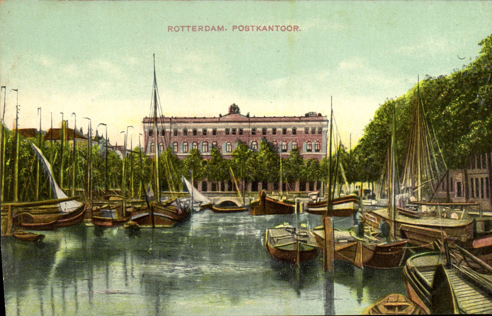 VINTAGE POSTCARD Rotterdam Postkantoor Boats