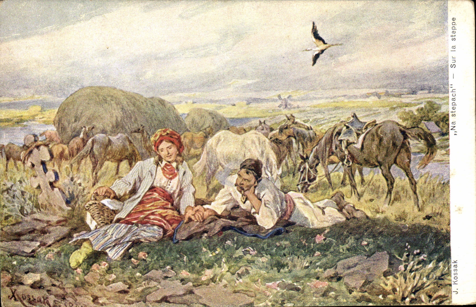 VINTAGE POSTCARD J kossak Na Stepach On the steppe