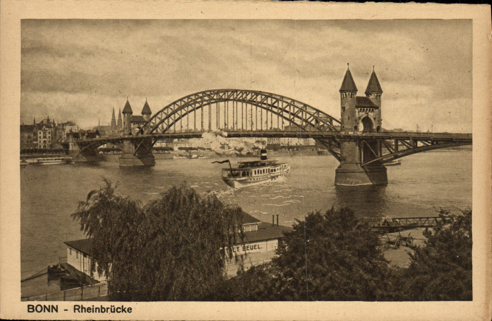 VINTAGE POSTCARD Bonn Rheinbrucke Boat
