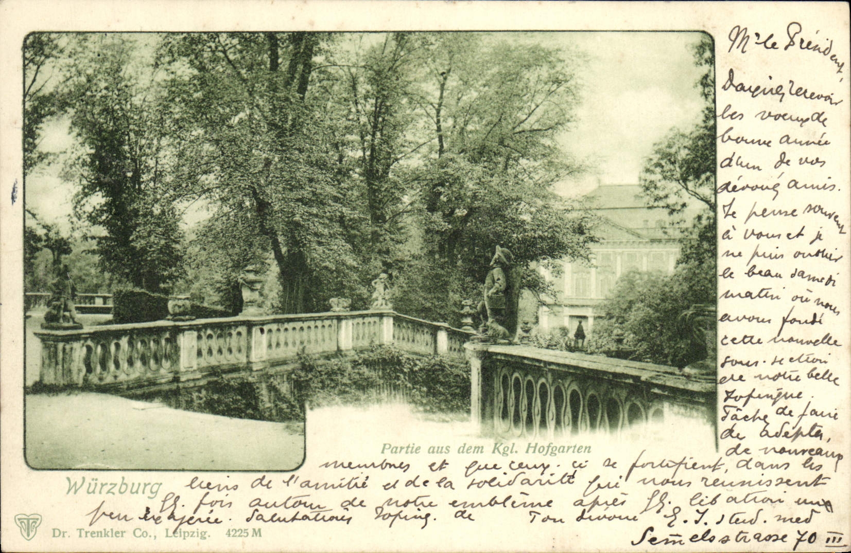 VINTAGE POSTCARD Wurzburg Left aus dem Kgl Hofgarten
