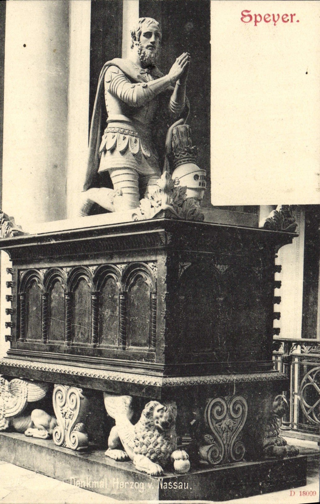 VINTAGE POSTCARD Speyer Denkmal Hezog von Nassau Lion