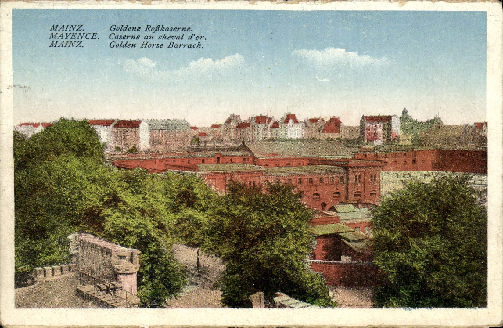 VINTAGE POSTCARD Mainz Barracks with the gold horse