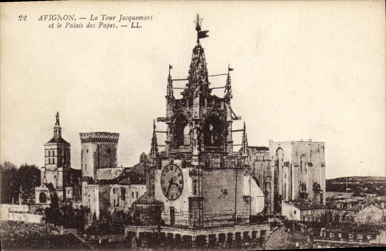 POSTAL Avignon de la VENDIMIA la torre de Jacquemart y el paladar de los papas