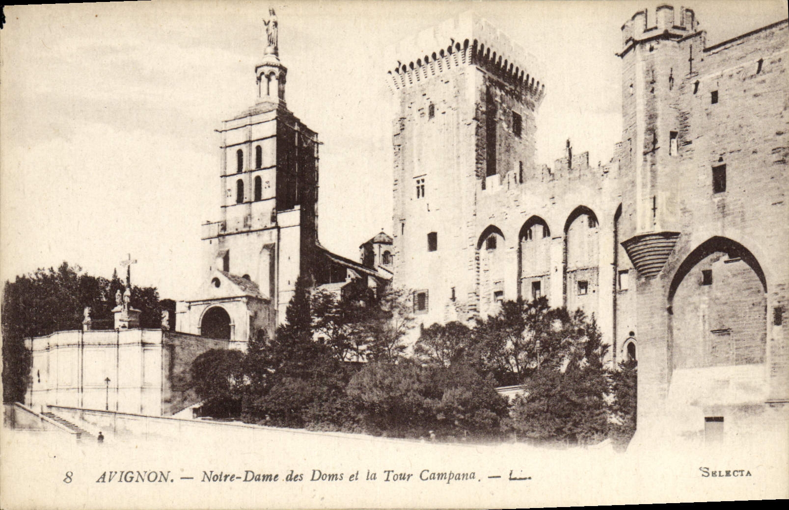 POSTAL Avignon de la VENDIMIA nuestro Deme de Doms y de la torre de Campana