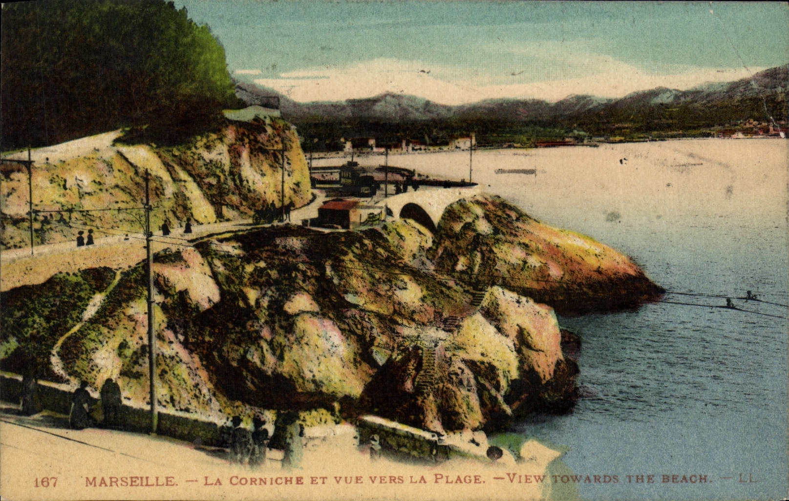 POSTAL Marsella de la VENDIMIA la cornisa y la vista hacia la playa