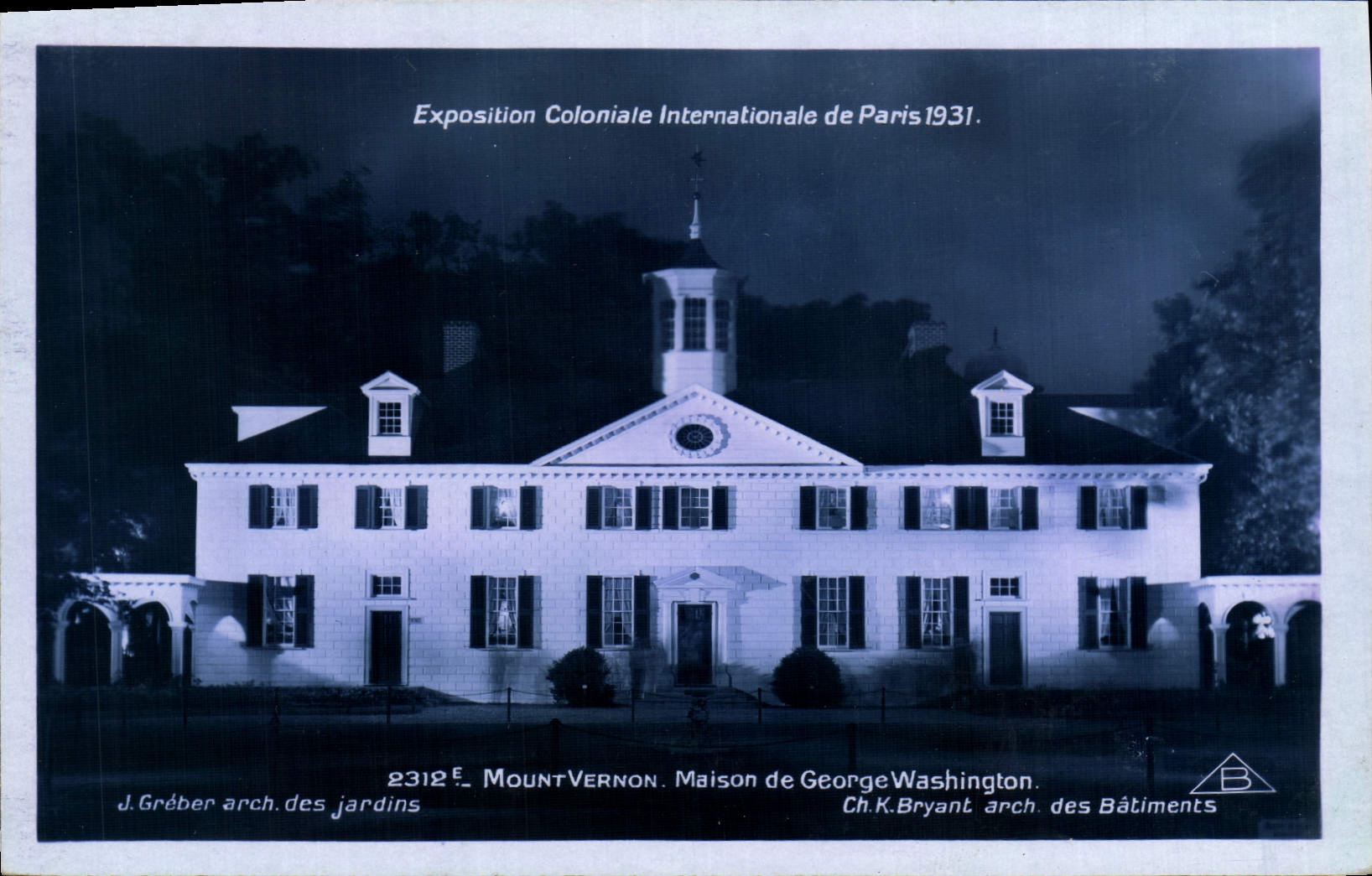 VINTAGE POSTCARD Exposiition Colonial International of Paris 1931 Mount Vernon House of George Washington