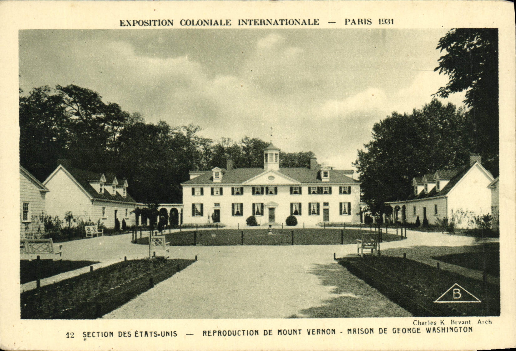 VINTAGE POSTCARD Fair Colonial International Of Paris 1931 Section of the Reproduction United States of the Mount Vernon Washington