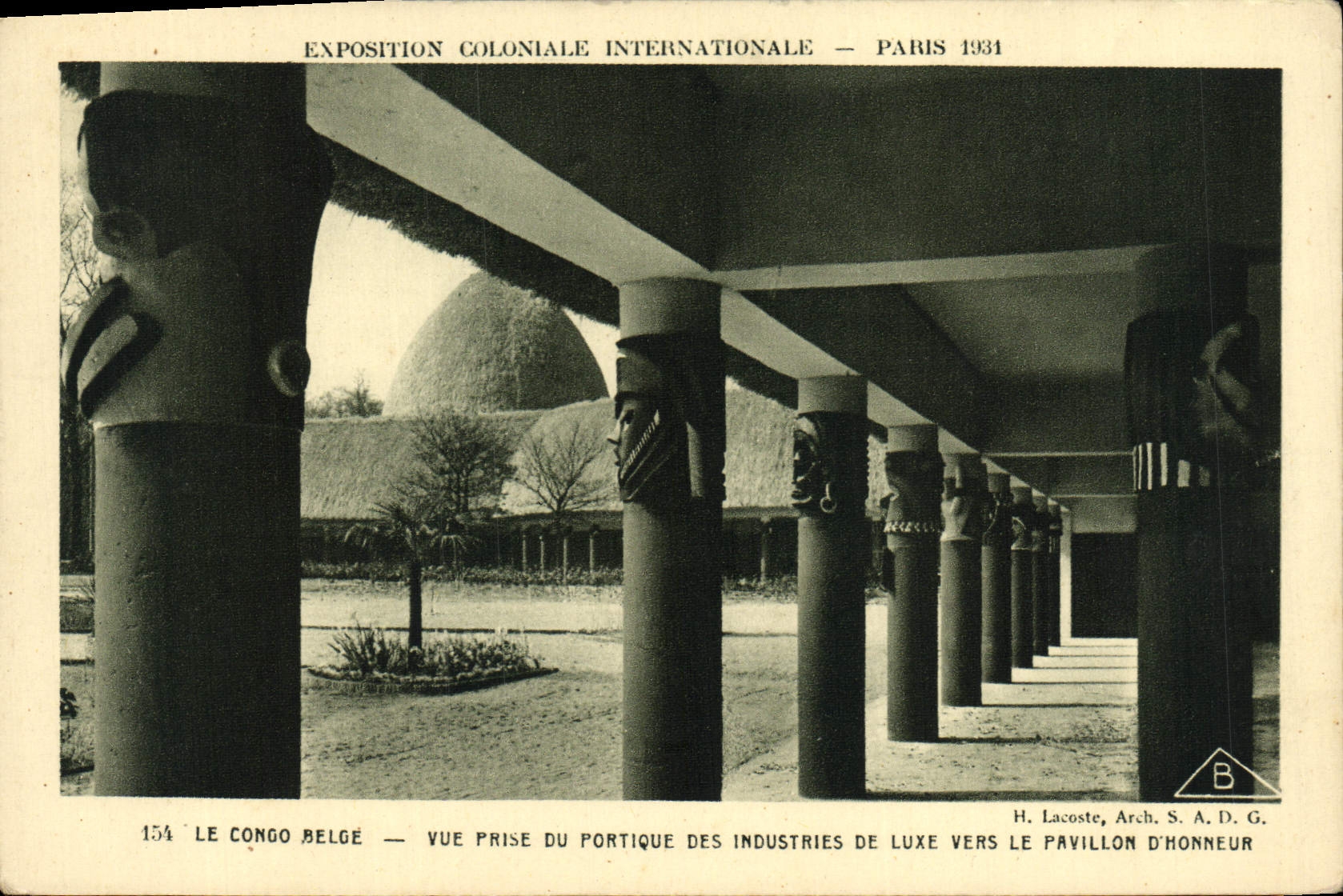 De la VENDIMIA de la POSTAL International colonial favorablemente de París Belgian Congo 1931 vista del pórtico de los industriales del lujo