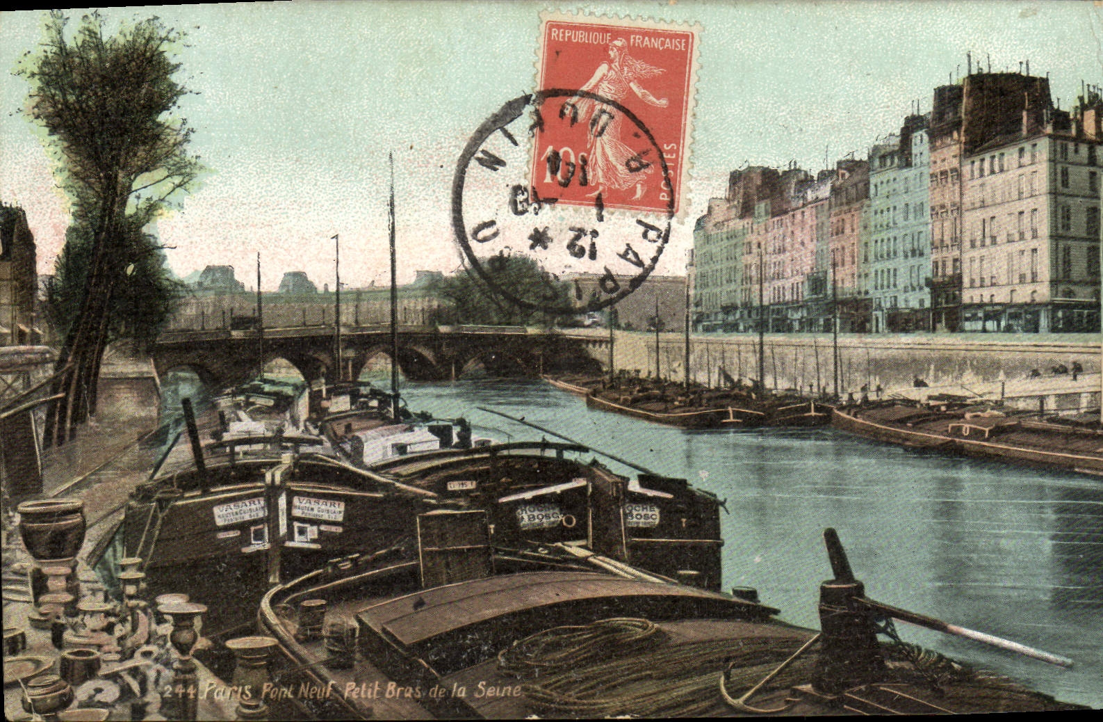 VINTAGE POSTCARD Paris New Bridge Small Arm Of the Seine Boats