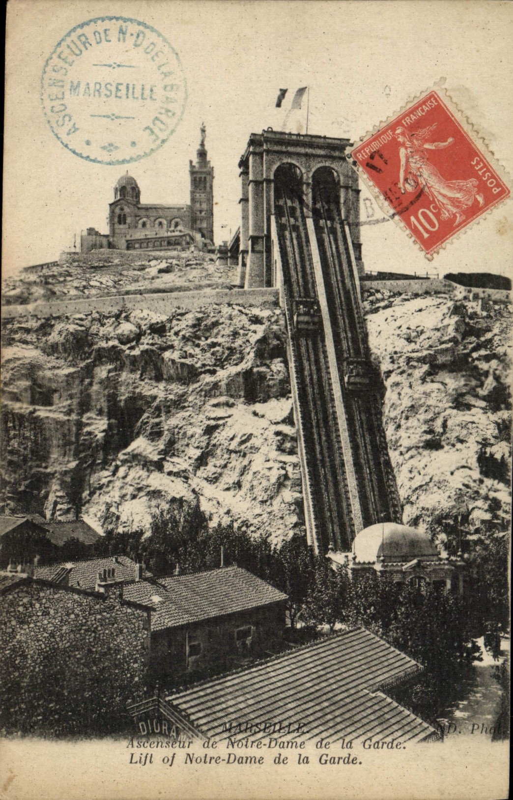 CPA Marseille Ascenseur De Notre Dame De La Garde Lift Of Notre Dame De La Garde