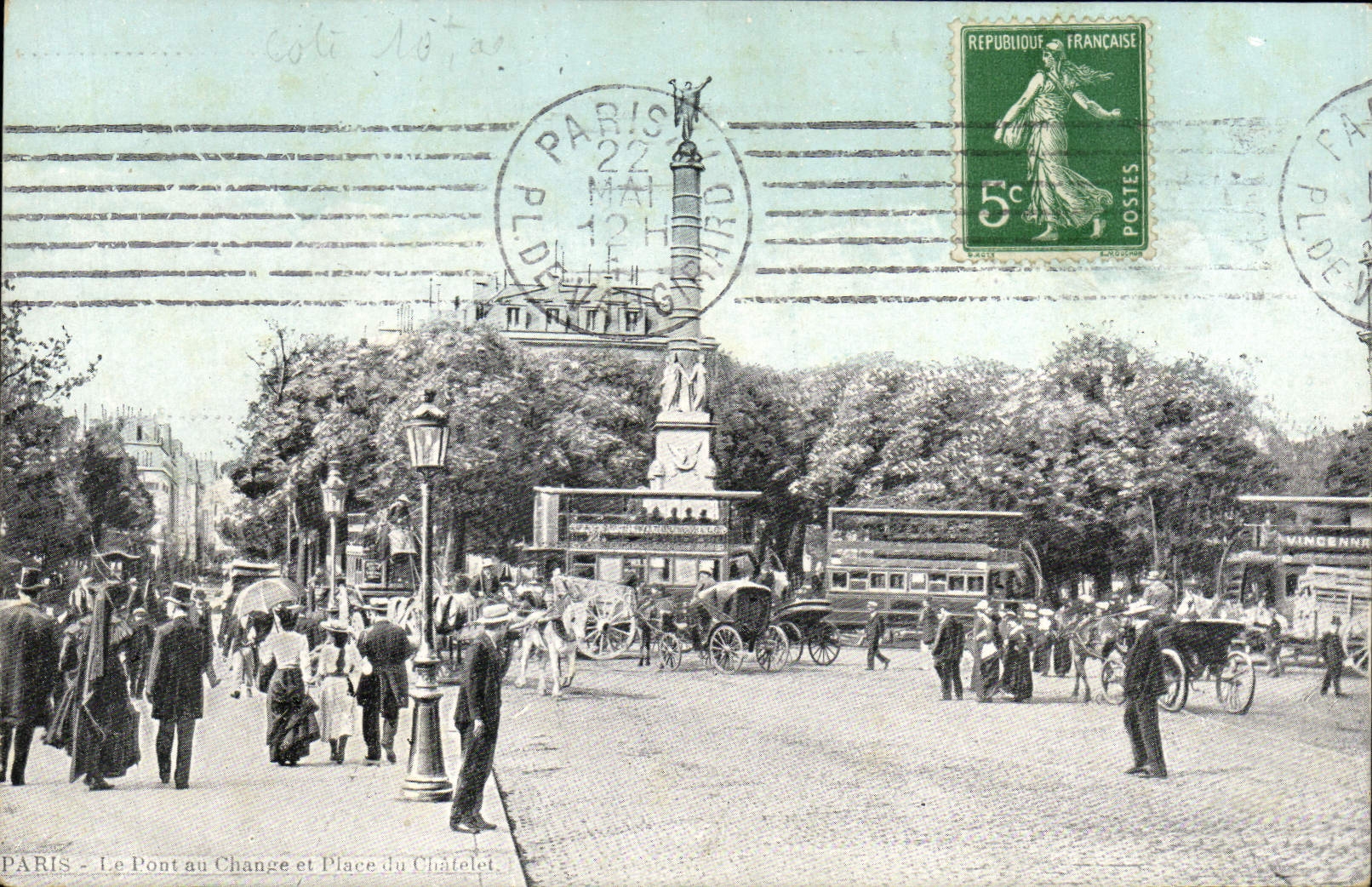 CPA Paris Le Pont Au Change Et Place Du Chatelet