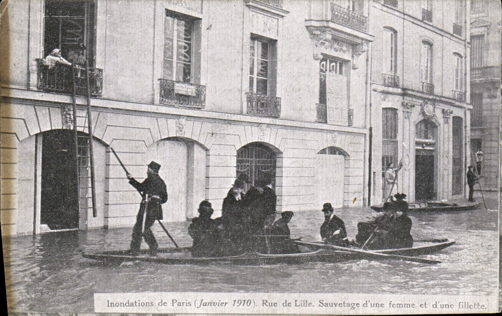 VINTAGE POSTCARD Floods Of Paris Street Of Lille Rescue Of a Woman And a Young girl