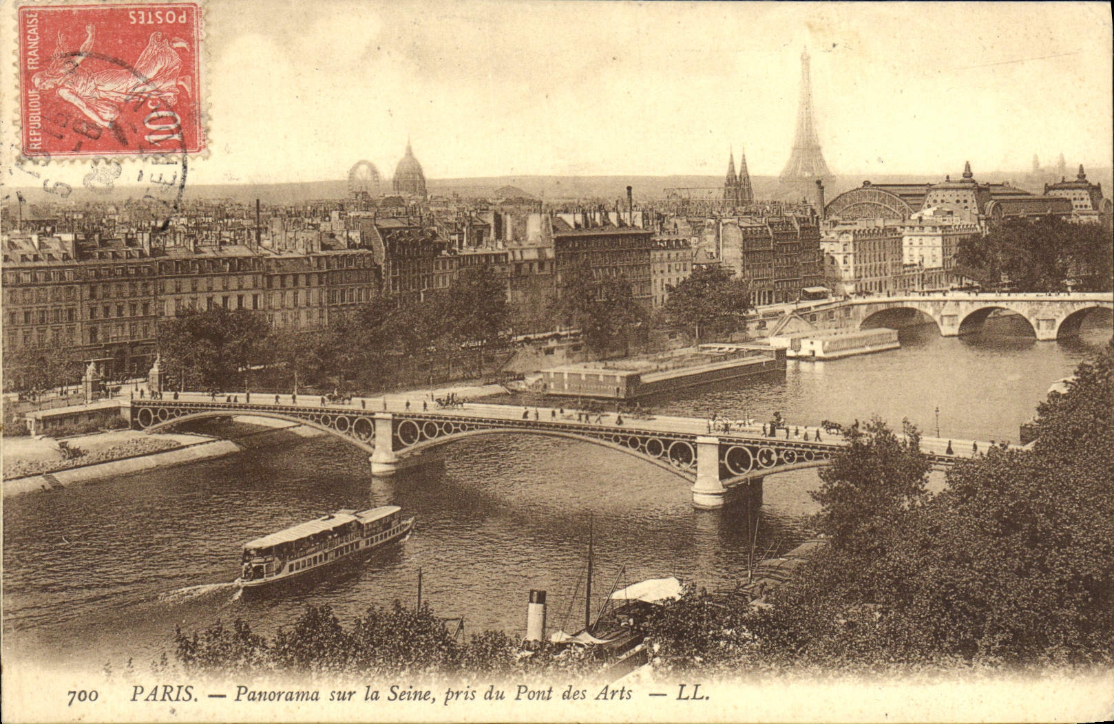 CPA Paris Panorama Sur La Seine Prise Du pont Des Arts Tour Eiffel