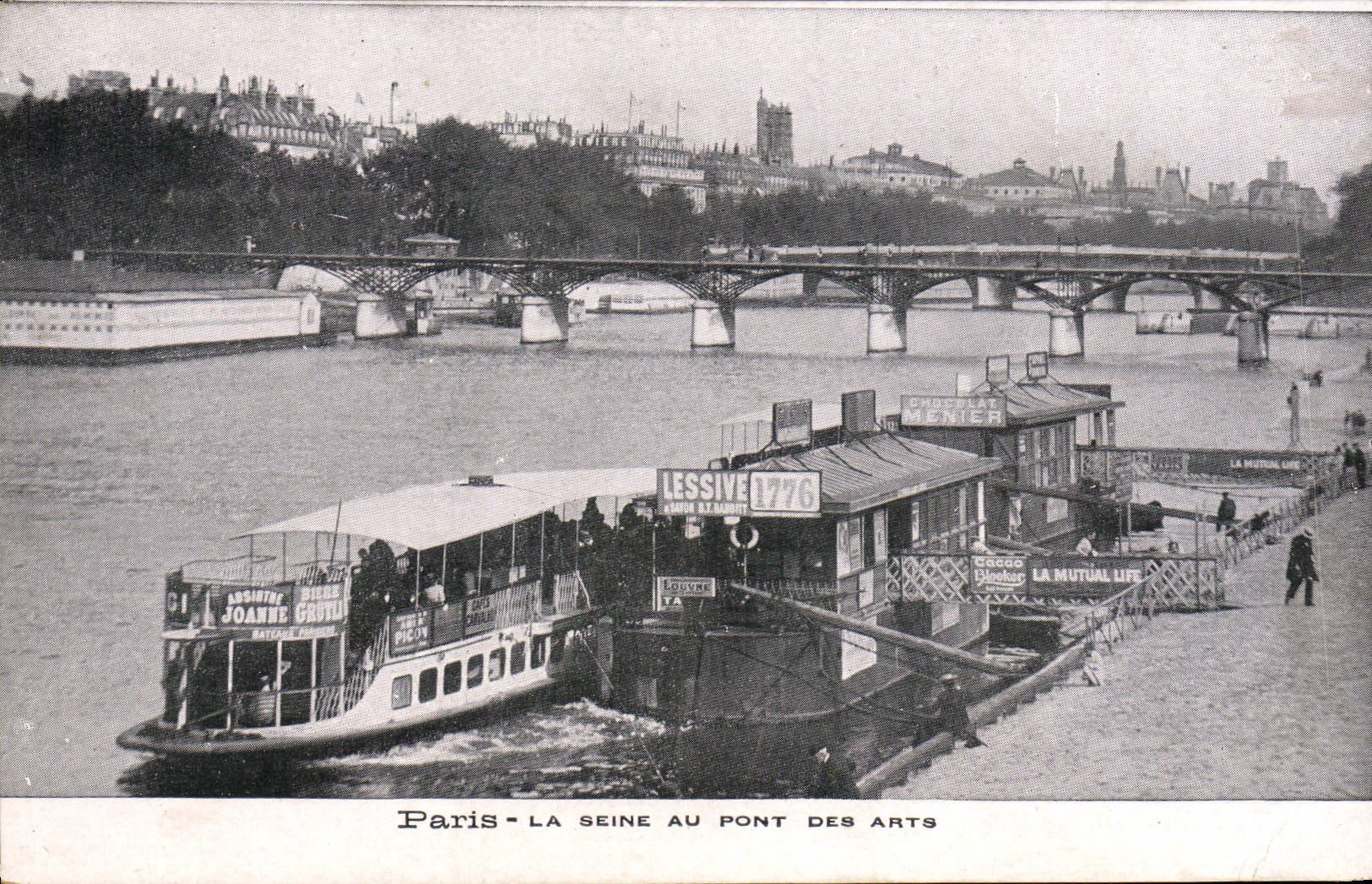 VINTAGE POSTCARD Paris the Seine With the Bridge Of Arts Boat Barge Detergent