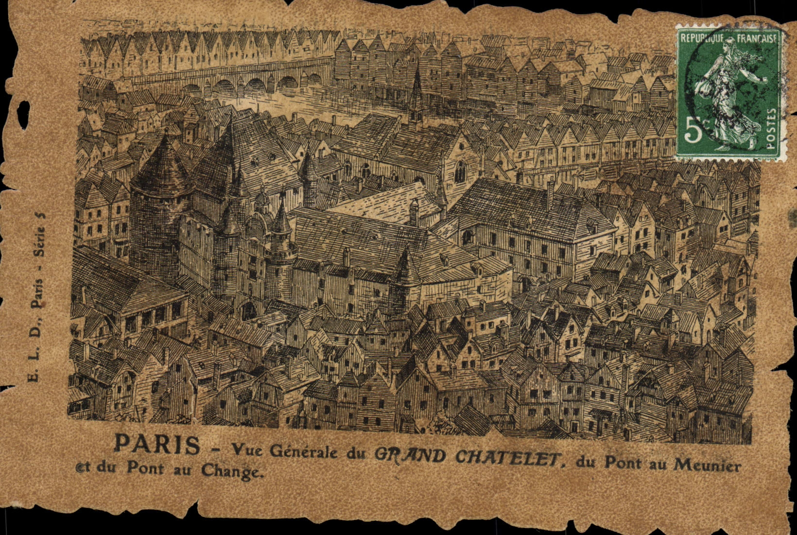 VINTAGE POSTCARD Paris View Of Large Chatelet Of the Bridge To the Miller And the Bridge To the Exchange