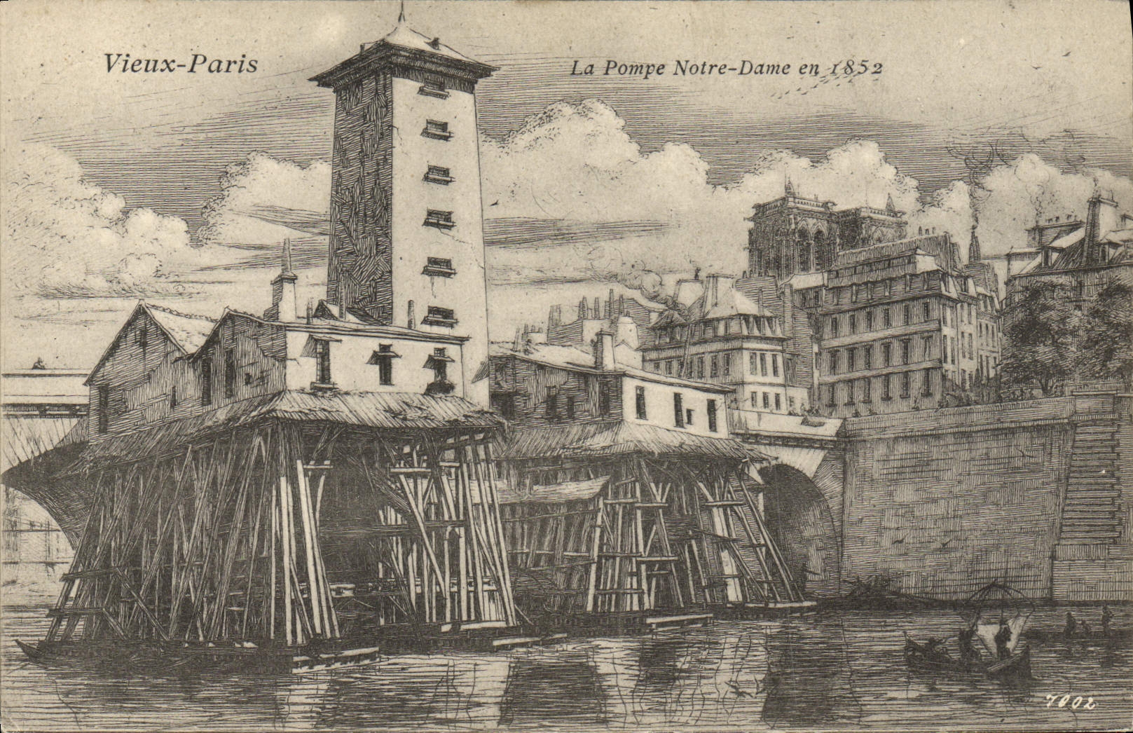 VINTAGE POSTCARD Old Paris the Notre Dame Pump in 1852
