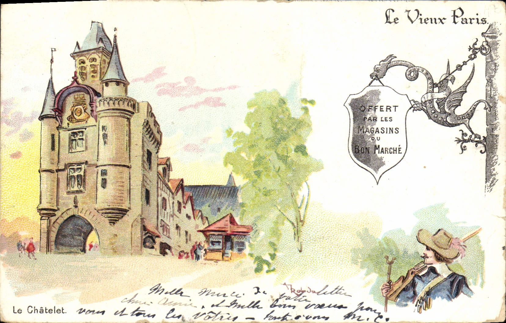 CPA Le Vieux Paris Le Chatelet Magasins du Bon Marche Mousquetaire 