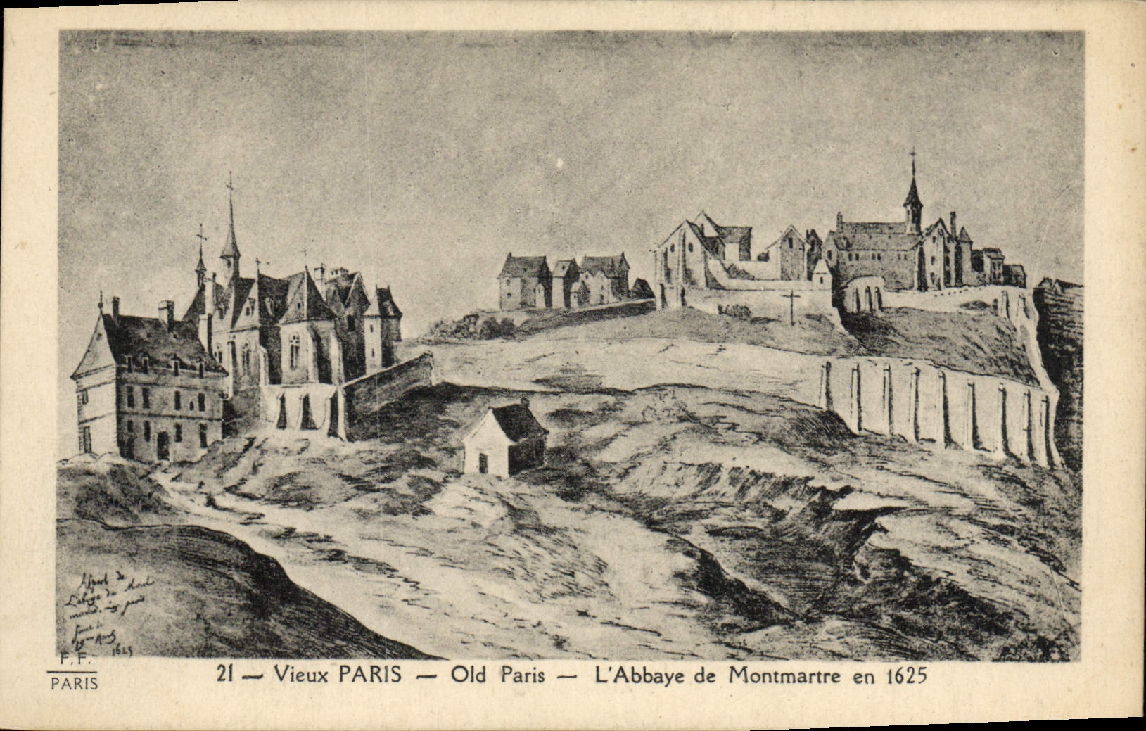 VINTAGE POSTCARD Old Paris the Abbey De Montmartre in 1625