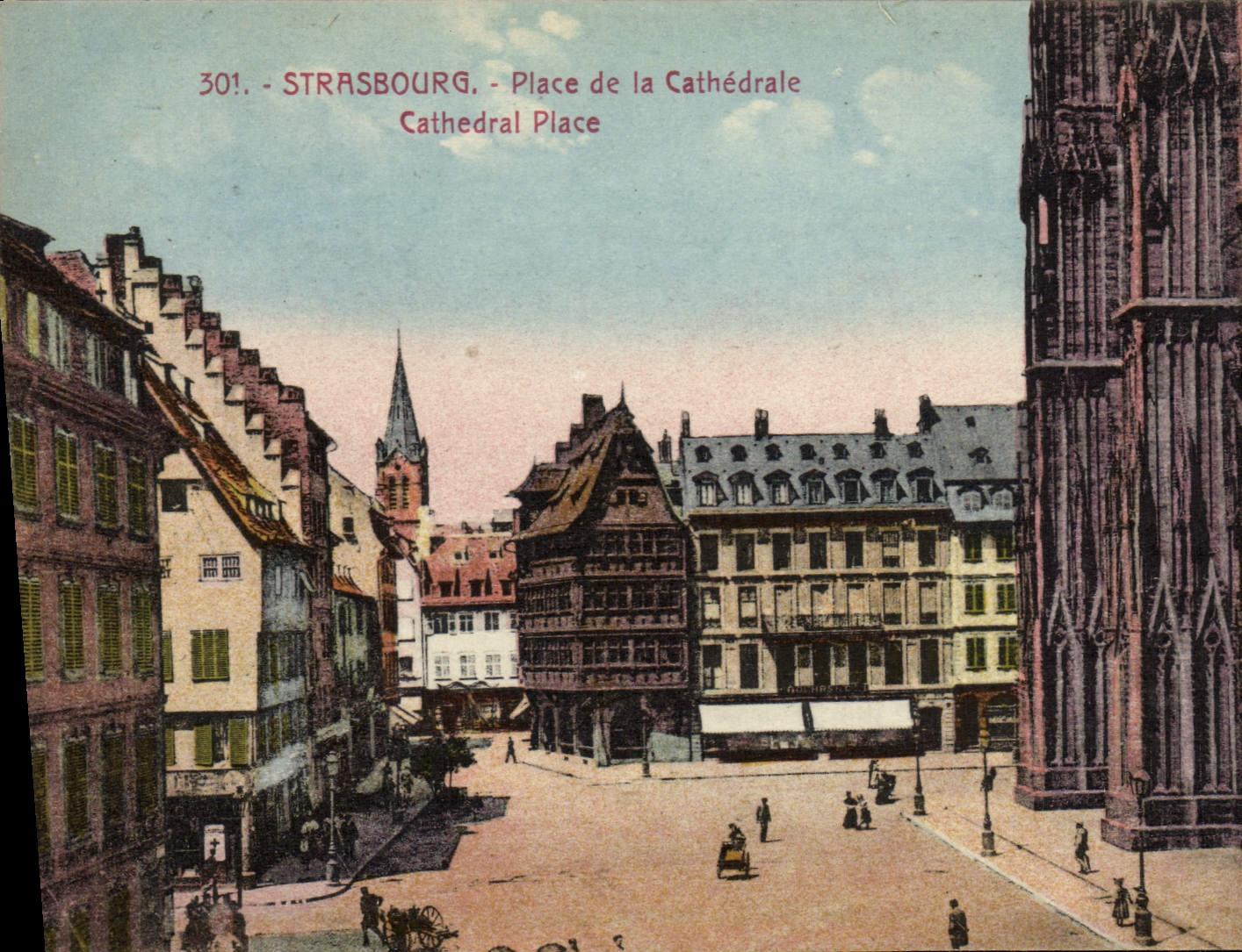 VINTAGE POSTCARD Strasbourg Places Cathedral
