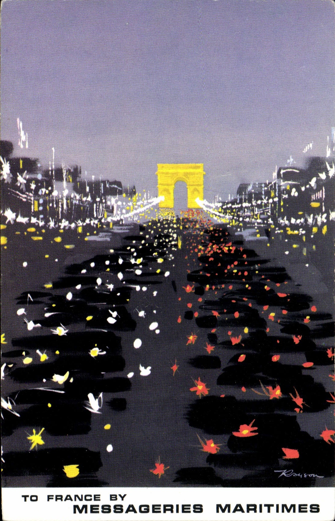 MODERN CARD To France By Messageries Maritime Champs Elysées Arc de Triomphe