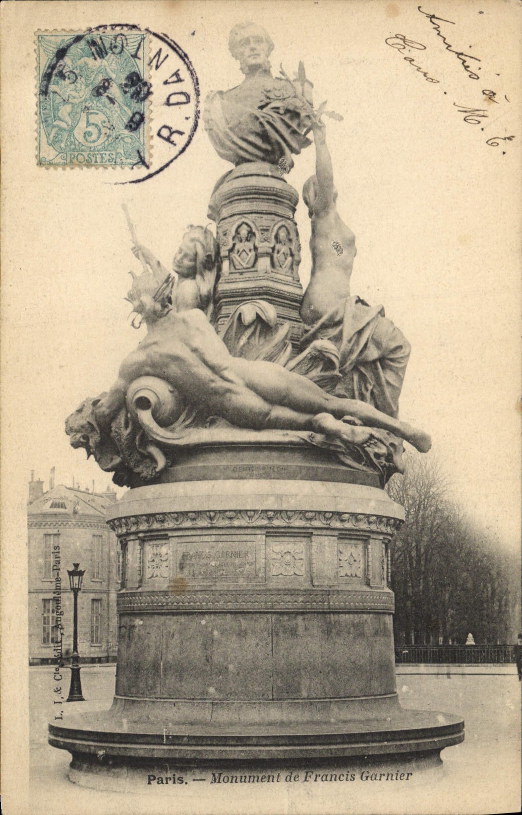 VINTAGE POSTCARD Paris Monument Of Francis Garnier